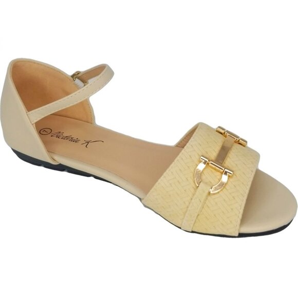 Women's Open Toe Ballet MJ Flats, B-2860 Beige - Picture 2 of 4